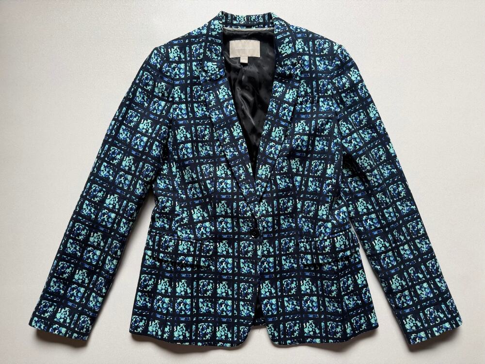 Banana Republic Women's Blue Green Contemporary Plaid Single Button Blazer Sz 10